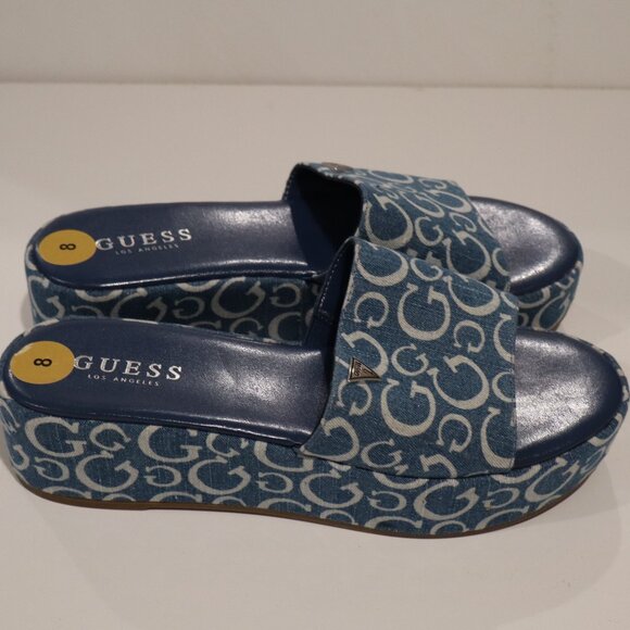 Guess Blue Platform Open Toe Slides - Size 8 PERFECT CONDITION! - Picture 4 of 8